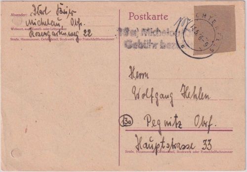 All.Bes. - (13a) MIchelau Gebühr bezahlt L2 Karte Lichtenfels - Pegnitz 14.5.46