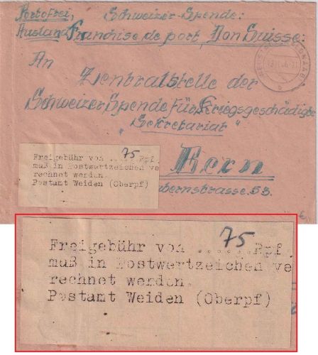 All.Bes. - Neustadt (Waldnaab) 13.11.46 portofreier Brief i.d. SCHWEIZ
