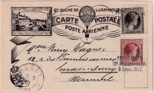 Luxemburg - Par Ballon Exp. Philatelique illustr. Ballonpostkarte 8. Sept. 1927