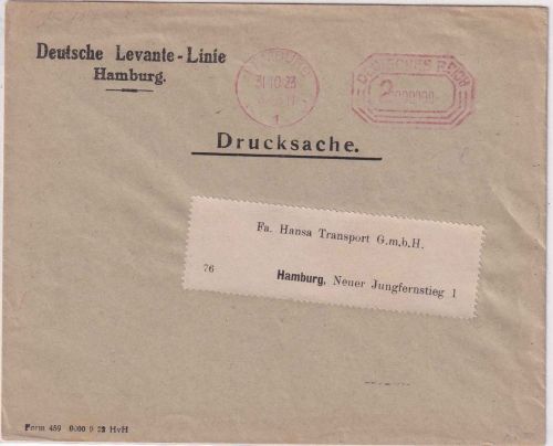 DR-Infla - Hamburg 31.10.23 2 Mio. Postfreistempel Ortsdrucksache