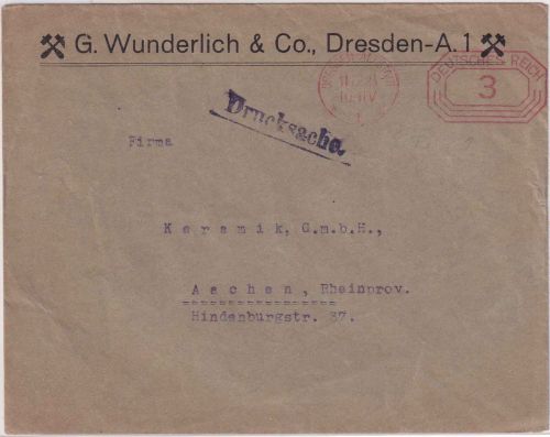 DR - Dresden 11.12.23 3 Pfg. Postfreistempel Drucksachenbrief n. Aachen