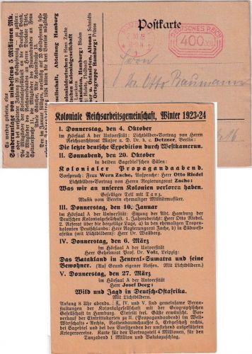 DR-Infla - Hamburg 2.10.23 400.000 M. Postfreistempel Ortsdrucksachenkarte
