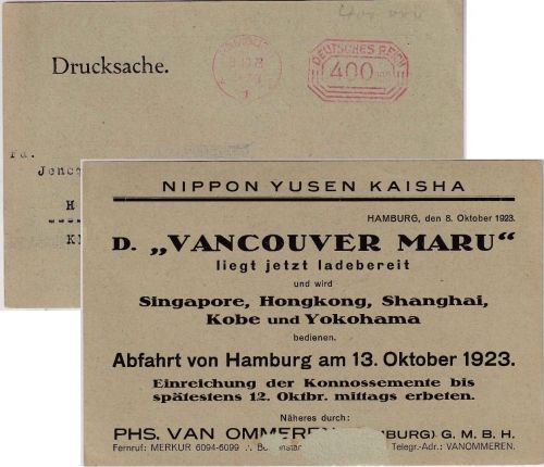 DR-Infla - Hamburg 8.10.23 400.000 M. Postfreistempel Ortsdrucksachenkarte
