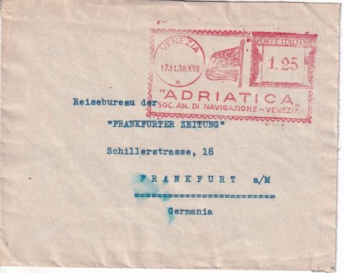 Italien - Venezia 1936 1,25 L. AFS "Adriatica" Brief n. Frankfurt a/M.