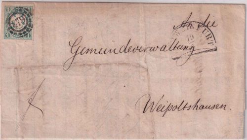 Bayern - 1 Kr Wappen geschn. b-Farbe Ostbrief/Landbestellung oMR 479 Schweinfurt