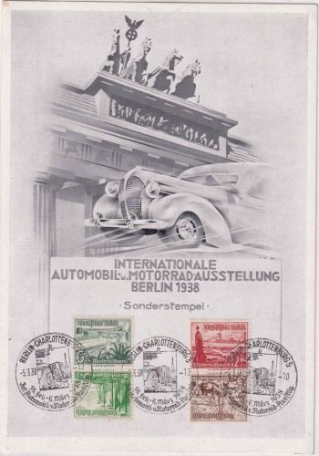 DR - Berlin 1938 Int. Automobil u. Motorrad Ausstellung Gedenkblatt m. SST