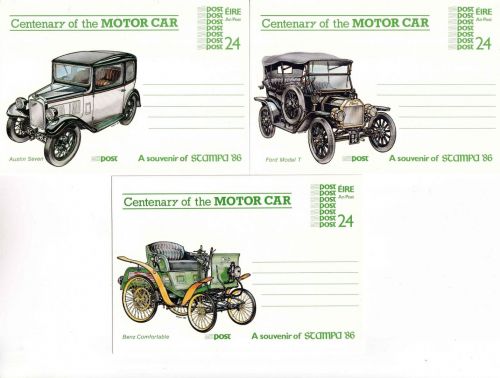 Irland - 100 Jahre Automobil 1986 24 P. Ganzsachen (3 versch.) ungebraucht