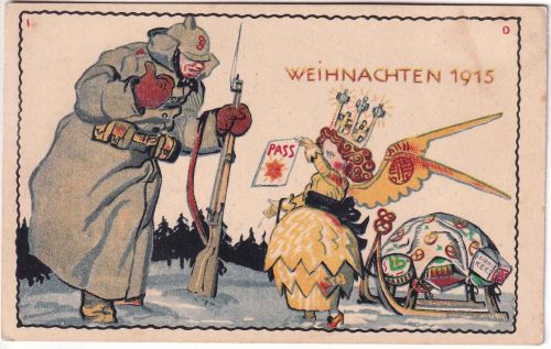 Weihnachten - farb. Reklamekarte/Feldpost Soldat m. Christkind Weihnachten 1915