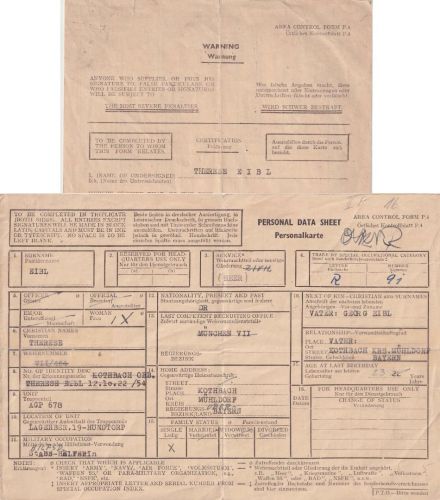 All.Bes./Norwegen - Lager Huntorf 21.7.45 Personalkarte f. Stabshelferin