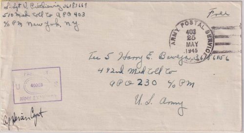 All.Bes. - APO 403 25. MAY 1945 (Raum Erlangen) Feldpostbrief an APO 230
