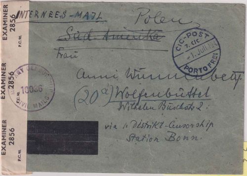 All.Bes. - CIC-Post Lager Eselheide b. Paderborn Zensurbrief n Wolfenbüttel 1947