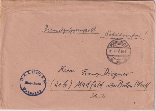 All.Bes. - Pinneberg 1947 Dienstgruppenpost Briefstpl. Fliegerhorst Uetersen