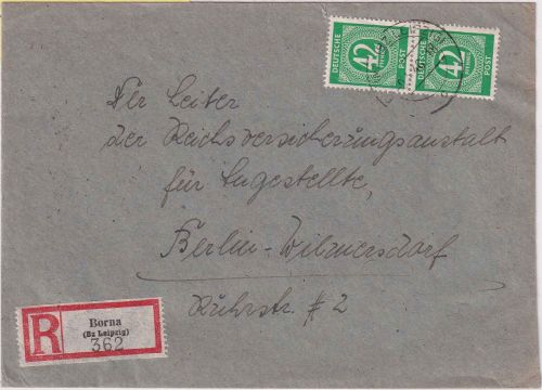 All.Bes. - 2x42 Pfg. Ziffer Einschreibebrief Borna - Berlin 9.4.46