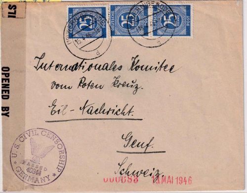 All.Bes. - 3x25 Pfg. Ziffer/blau Zensurbrief i.d. SCHWEIZ Wernigerode 15.4.46