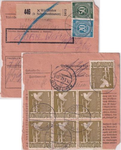 All.Bes. - 7x1 RM Taube u.a. Wertpaketkarte Waidhofen - Remscheid 24.5.47