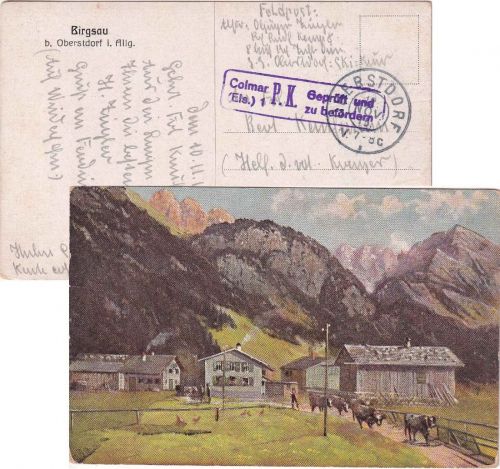 DR - Oberstdorf 1915 Feldpostkarte (Skikurs 8. Bay. Res.ID) n. Colmar