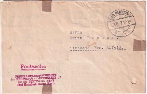 All.Bes. - Bad Nenndorf 23.8.47 Postsache n. Sibbesee - mit Inhalt !