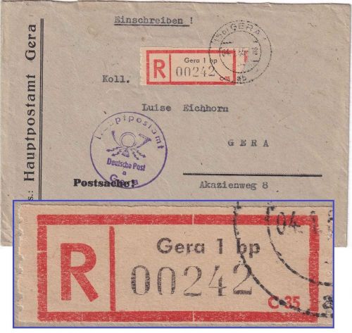 DDR - Gera 4.1.55 Postsache-Ortseinschreiben (Hauptpostamt)