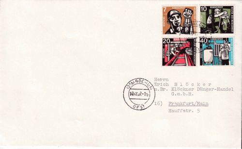 BRD - Wohlfahrt Satzbrief (21b) Bochum DPST (Devisenpoststelle) - FFM 1957