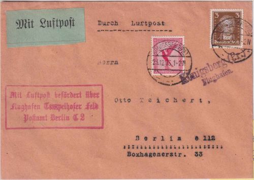 DR - Königsberg (Pr.) Flughafen L2 Luftpost-Drucksache n. Berlin 23.12.26