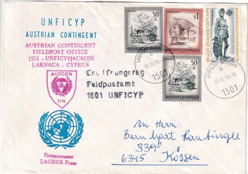 Österreich - UNFICYP österr. Kontingent Feldpostbrief 15.11.76 n. Kössen
