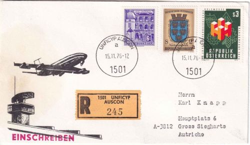 Österreich - UNFICYP AUSCON Einschreibebrief n. Gross-Siegharts 15.11.76