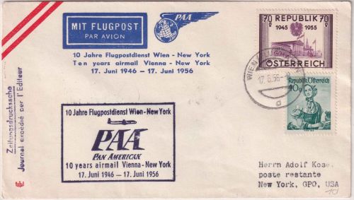 Österreich - PanAm Firstflight Wien - New York 1956 Schmuckkuvert