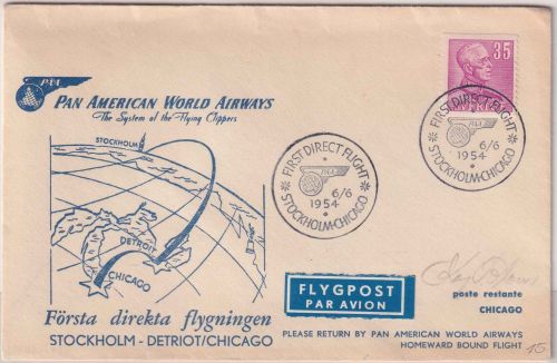Schweden - PanAm Firstflight Stockholm - Chicago 1954 Schmuckkuvert