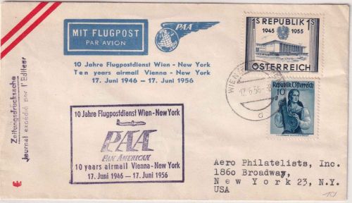 Österreich - PanAm Firstflight Wien - New York 1956 Schmuckkuvert