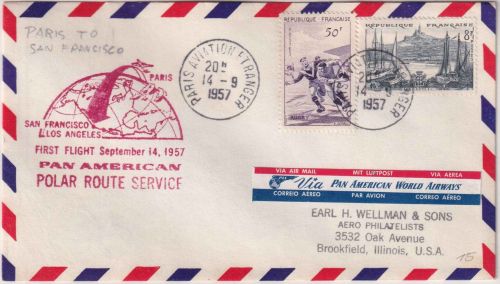 Frankreich - PanAm Firstflight Polar Route Paris - San Francisco airmail 1957