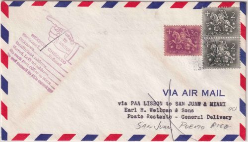 Portugal - PanAm Firstflight Lissabon - San Juan (PUERTO RICO) airmail 1962