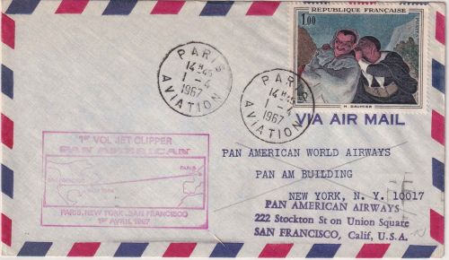 Frankreich - PanAm 1st-Flight paris - Sac Francisco airmail 1967