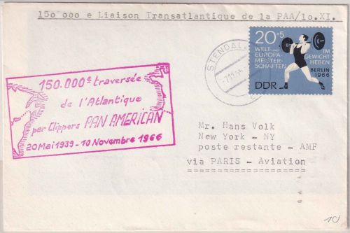 DDR - PanAm Transatlatik-Flug Jubiläum Paris - New York airmail 1966