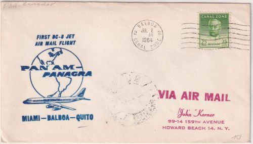 Canal Zone - PanAm/PANAGRA 1stflight Balboa - Quito (Etappe) airmail 1964
