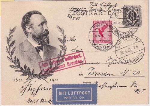 DR - Zwickau 1931 Luftpostkarte Erstflug DV Zwickau - Dresden 26.5.31
