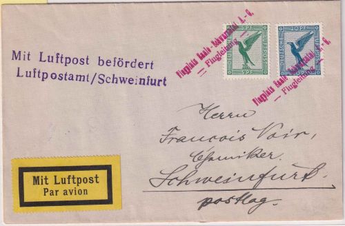 DR - Flughafen Saale Schwarzatal AG Flugleitung roter L2 Lupo-Brief/NBV 1927