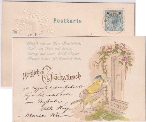 Österreich - 5 H. Franz-Joseph K1 Randegg 10/3 00 Glückwunsch-Prägekarte