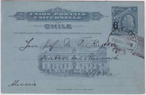 Chile - 3/6 C. Ganzsacher/Überdruck Santiago - Bonn 1901