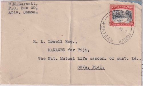 Samoa - 2 P. Freimarke Brief n. FIJI Apia - Suva 1942