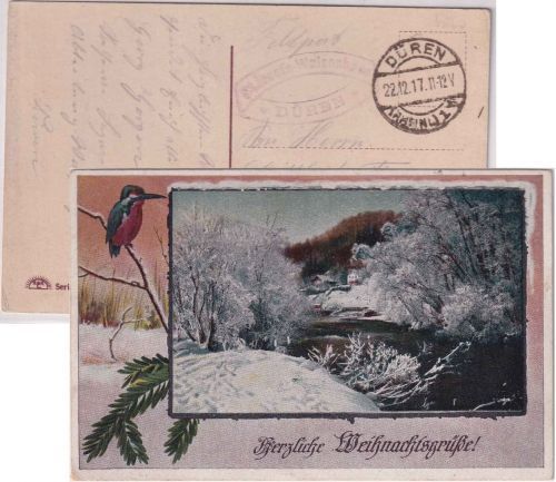 DR - Düren 22.12.17 Feldpostkarte/Weihnachten n Eggersheim Briefstpl. Waisenhaus