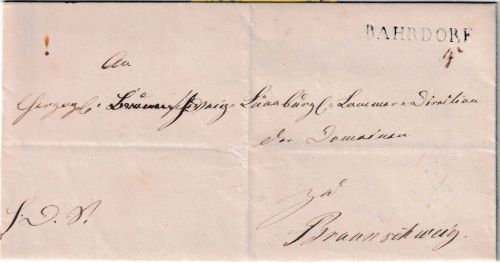 Braunschweig - Bahrdorf weiterverw. Vorphila-L1 Dienstbrief n. Braunschweig 1854