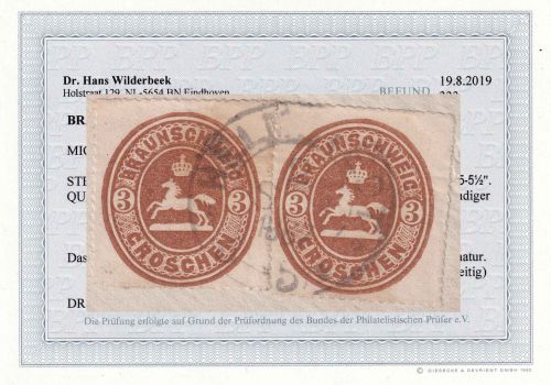 Braunschweig - 2x3 Gr. braun Briefstück K2 Helmstedt 1867 FB Wilderbek BPP