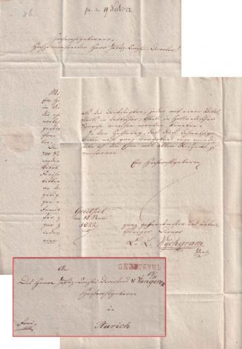 Hannover - Greetsyhl roter L1 Francobrief n. Aurich 1822 - mit Inhalt !