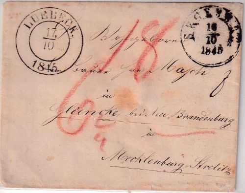 Holstein - Segeberg 16/10 1845 K2 Portobrief n. Gliencke/Meck-Strelitz