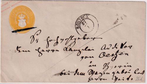 Mecklenburg-Schwerin - 3 Sge. Ganzsache/Brief A-Format K2 Rostock 27/1