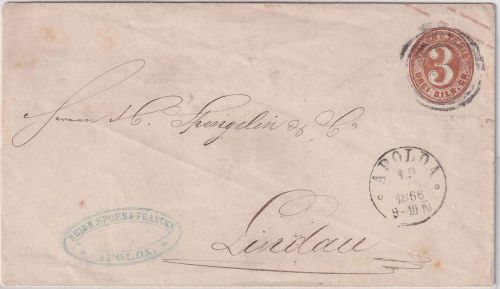 Thurn & Taxis/Bayern - 3 Sgr. Ganzsache/Brief Ring 221 Apolda 19.9.1866