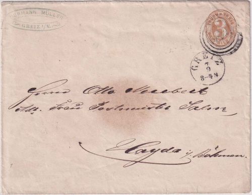 Thurn & Taxis/Österreich - 3 Sgr. Ganzsache/B-Format Brief Ring 292 Greiz
