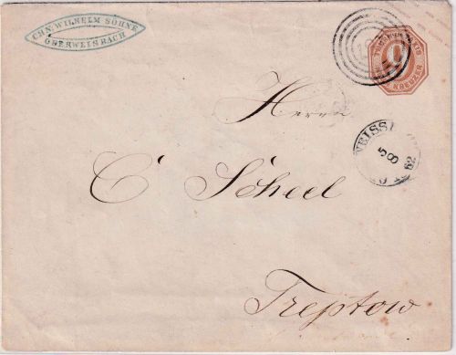 Thurn & Taxis/Preussen - 3 Sgr. Ganzsache/B-Format Ring 287 Oberweisbach 1862
