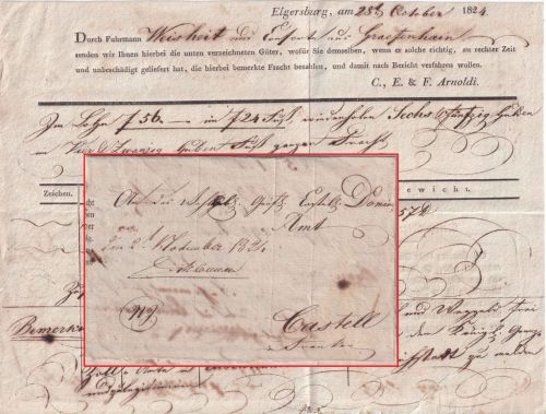 Thurn & Taxis/Bayern - Elgersburg 1824 Frachtbrief (Ortsvordruck) n. Castell