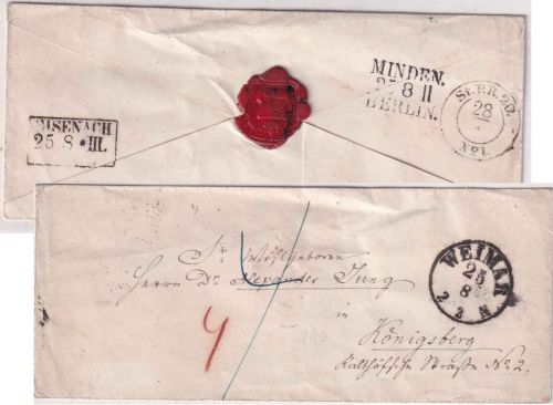 Thurn & Taxis - Weimar 25/8 kl. K1 Portobrief n. Königsberg (Empfänger !)